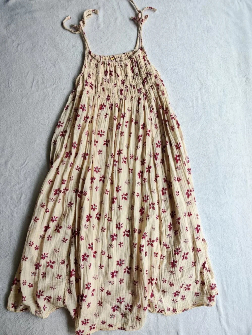 Free People Azure Midi Dress Floral Smocked Cotton Tie Strap Boho Sundress M - Picture 7 of 14